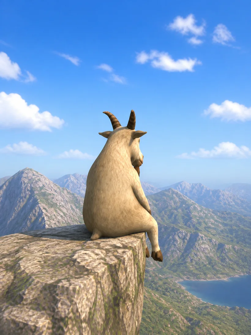 goot sitting on a cliff edge looking down