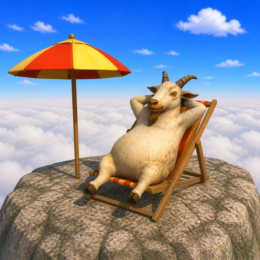 goot in a deck chair on a summit
