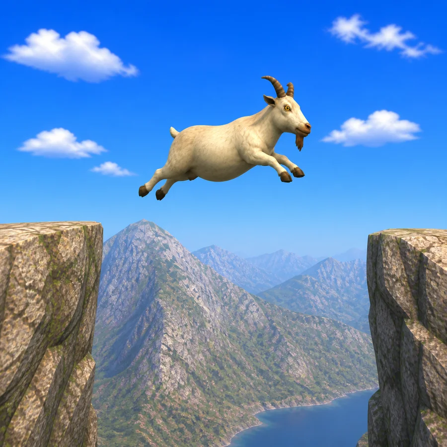 goot leaping between rock spires