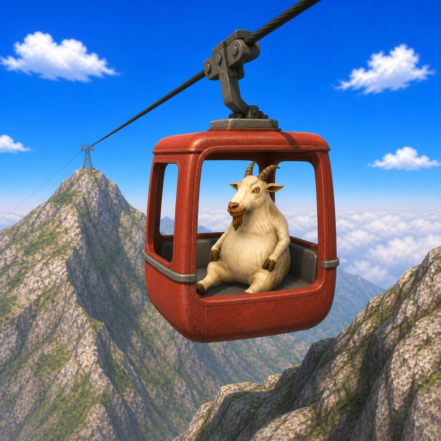 goot riding a cable car